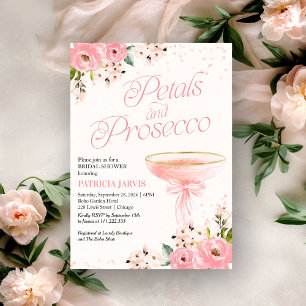 Invitation Pétales de rose rose et Prosecco à la baby shower