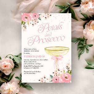 Invitation Pétales de rose rose et Prosecco à la baby shower