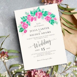 Invitation Pétales de rose vert rose Fleurs Jardin Mariage