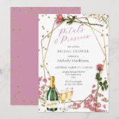 Invitation Pétales de script et le parquet Peony rose (Devant / Derrière)