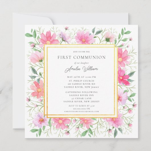 Invitation Pétales délicates Première communion (Devant)
