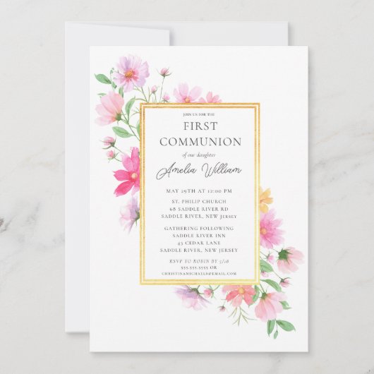 Invitation Pétales délicates Première communion (Devant)