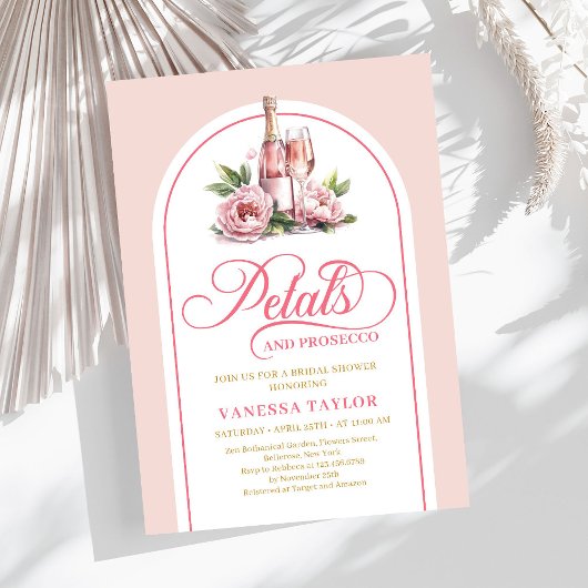 Invitation Pétales élégants et prosecco invitent un nom perso