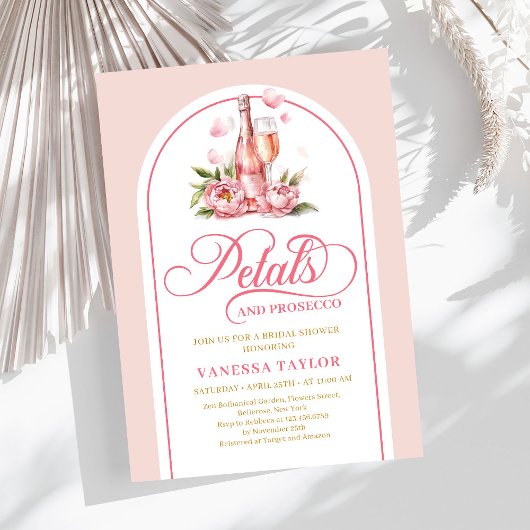 Invitation Pétales élégants et prosecco rose et or invitent