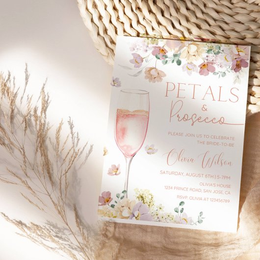 Invitation Pétales et Fête des mariées de Prosecco - Champagn