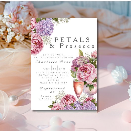 Invitation Pétales et Fête des mariées Prosecco floral