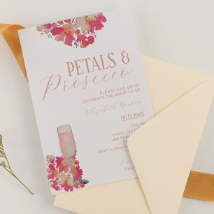 Invitation Pétales et parquet Fête des mariées Floral rose ch