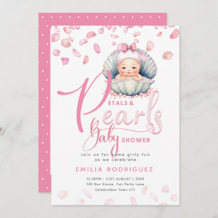 Invitation Pétales et perles Pink Baby Girl Douche