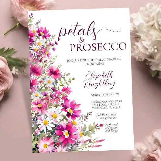 Invitation Pétales et Procuco Fête des mariées florale rose v
