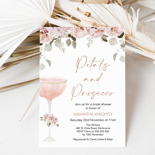 Invitation Pétales et Prosecco Blush Floral Fête des mariées