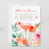 Invitation Pétales et Prosecco Fête des mariées florale rose (Devant)