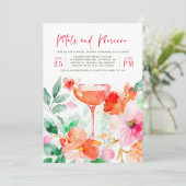 Invitation Pétales et Prosecco Fête des mariées florale rose (Debout devant)