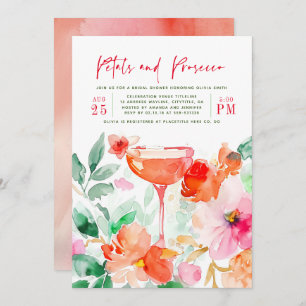 Invitation Pétales et Prosecco Fête des mariées florale rose