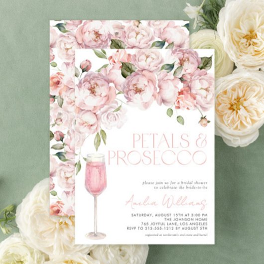 Invitation Pétales et Prosecco Fête des mariées florale rose
