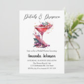 Invitation Pétales et Prosecco Fête des mariées rose flou (Debout devant)