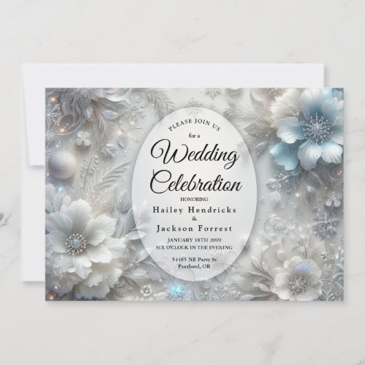 Invitation Pétales neigeux en Mariage de fleurs congelées (Devant)