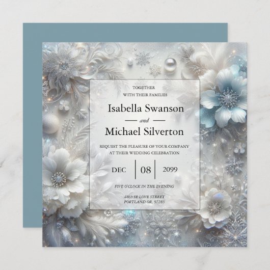 Invitation Pétales neigeux en Mariage de fleurs congelées (Devant / Derrière)