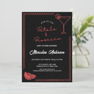 Invitation Pétales noires et rouges et Baby shower de poursui