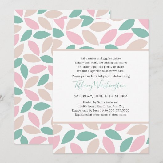 Invitation Pétales pastel poème bébé saupoudré (Devant / Derrière)