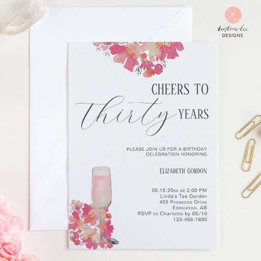 Invitation Pétales & Procuco 30e anniversaire Floral Pink Chi