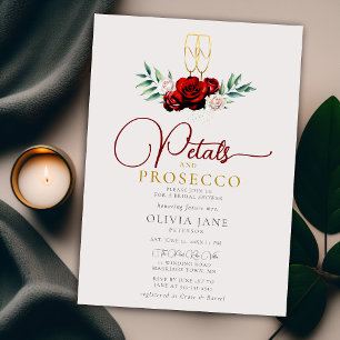 Invitation Pétales Prosecco Rouge Blanc Roses Écru Fête des m