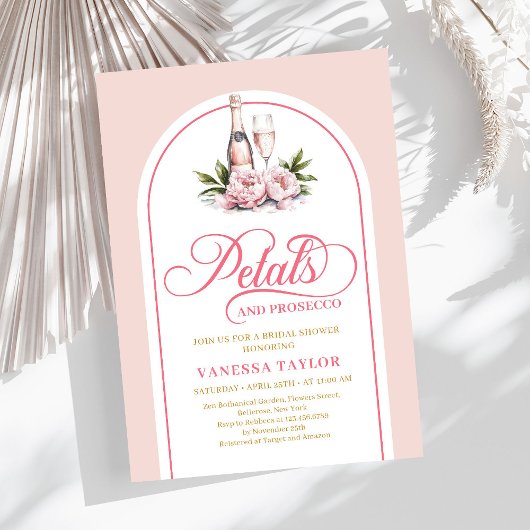 Invitation Pétales romantiques et prosecco invitent à modifie