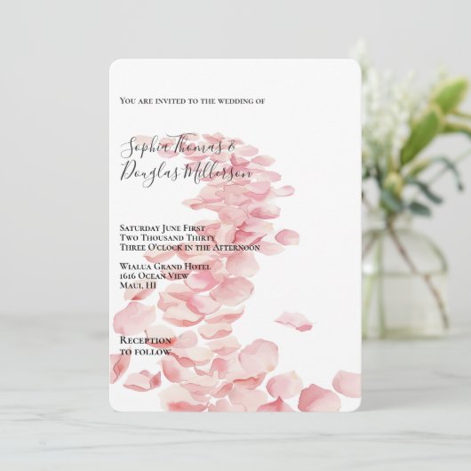 Invitation Pétales rose romantique Mariage floral (Debout devant)