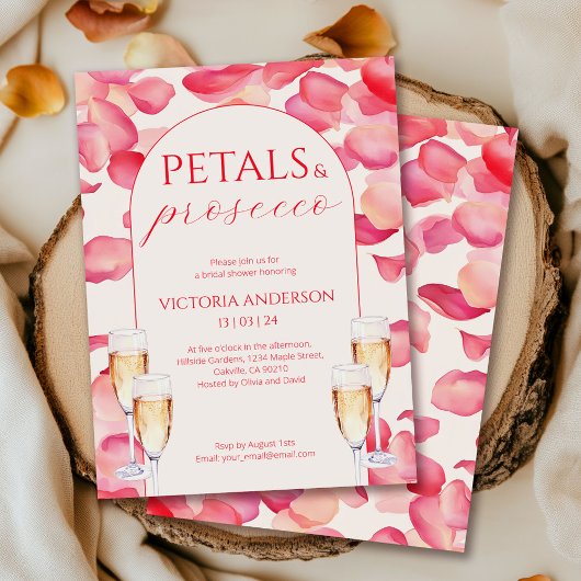 Invitation Pétales roses et Fête des mariées de Prosecco