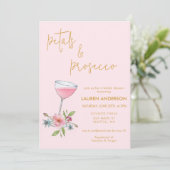 Invitation Pétales roses et or et Fête des mariées de Prosecc (Debout devant)