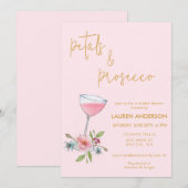 Invitation Pétales roses et or et Fête des mariées de Prosecc (Devant / Derrière)