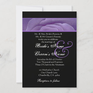 Invitation Pétales Roses violets Mariage noir Papier métalliq