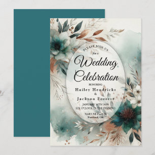 Invitation Pétales sarcelles dans la mariée de fleurs de bron