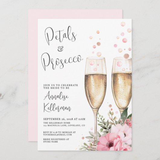 Invitation Petals And Prosecco Bridal Shower (Devant / Derrière)