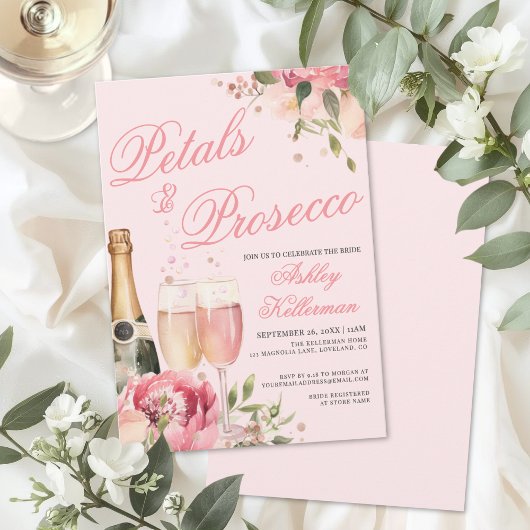 Invitation Petals And Prosecco Bridal Shower