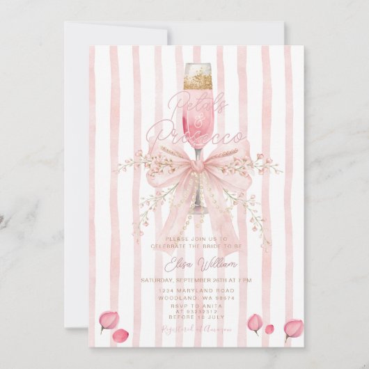 Invitation Petals and Prosecco Pink Floral Champagne bridal (Devant)