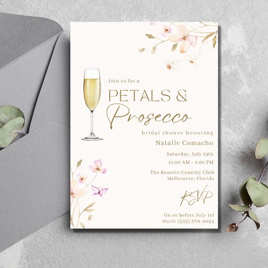 Invitation Petals et Prosecco Elegant Fête des mariées Party