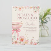 Invitation Petals & Prosecco Blush Pink Bow Bridal Shower (Debout devant)