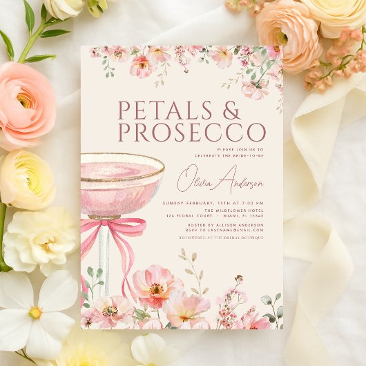 Invitation Petals & Prosecco Blush Pink Bow Bridal Shower