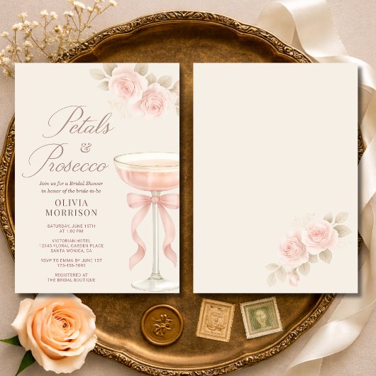Invitation Petals & Prosecco Champagne Bow Bridal Shower