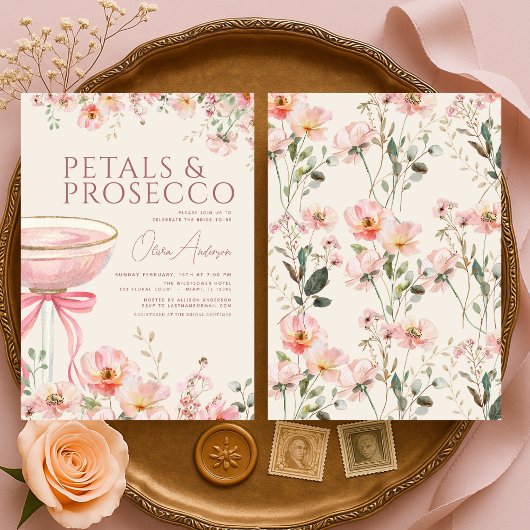 Invitation Petals & Prosecco Pink Coquette Bow Bridal Shower 