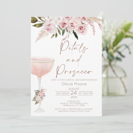 Invitation Petals Prosecco QR Code Boho Fête des mariées flor (Debout devant)