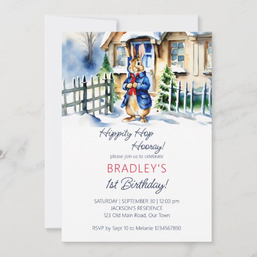 Invitation Peter lapbit hiver thème anniversaire modèle de fê (Devant)