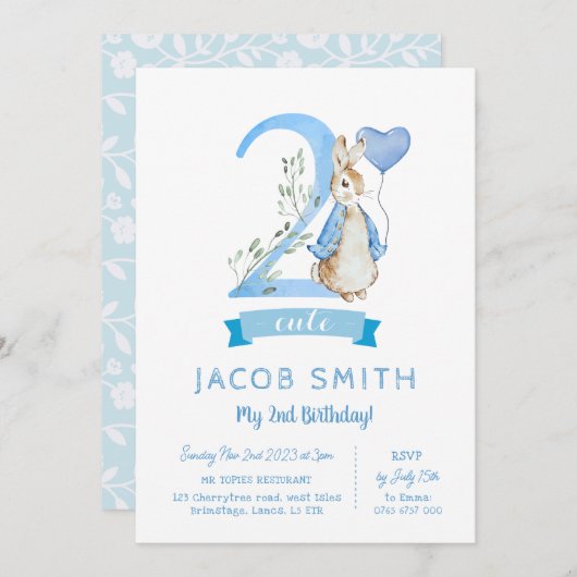 Invitation Peter lapin bébé deuxième anniversaire d'invitatio (Devant / Derrière)
