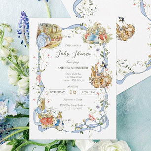 Invitation Peter le Baby shower de ruban Fleur sauvage Rabbit