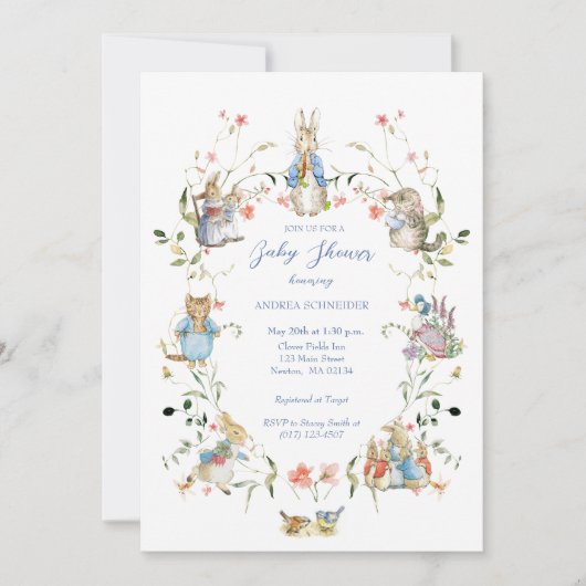 Invitation Peter le Baby shower Fleur sauvage Rabbit (Devant)
