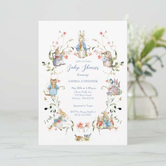 Invitation Peter le Baby shower Fleur sauvage Rabbit (Debout devant)