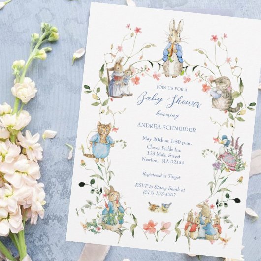 Invitation Peter le Baby shower Fleur sauvage Rabbit