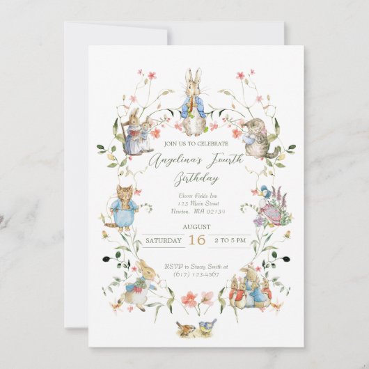 Invitation Peter le Fleur sauvage lapin Anniversaire (Devant)