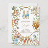 Invitation Peter le lapin Beatrix Woodland Twins Baby Showe (Devant)