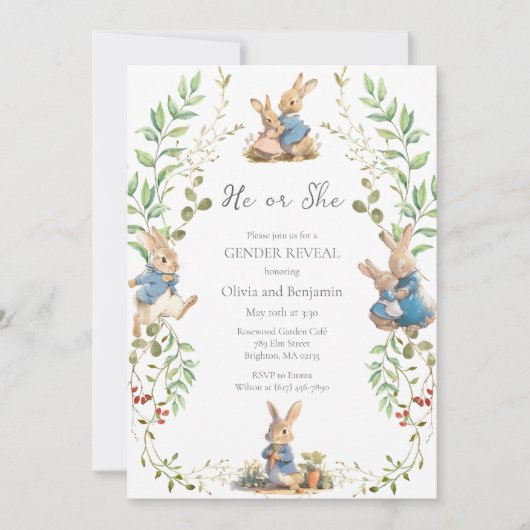 Invitation Peter le lapin Botanical Genre Reveal (Devant)